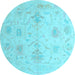 Round Oriental Light Blue Traditional Rug, abs4605lblu