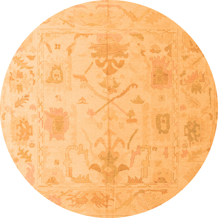 Round Machine Washable Oriental Orange Traditional Area Rugs, wshabs4605org