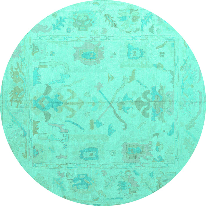 Round Machine Washable Oriental Turquoise Traditional Area Rugs, wshabs4605turq