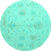 Round Machine Washable Oriental Turquoise Traditional Area Rugs, wshabs4605turq