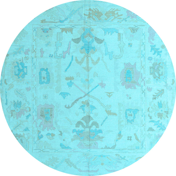 Round Machine Washable Oriental Light Blue Traditional Rug, wshabs4605lblu