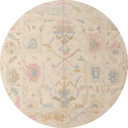 Round Abstract Deep Peach Orange Oriental Rug, abs4605