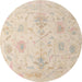 Round Abstract Deep Peach Orange Oriental Rug, abs4605