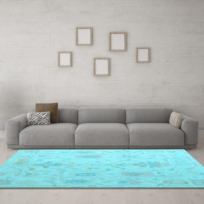 Machine Washable Oriental Light Blue Traditional Rug in a Living Room, wshabs4605lblu