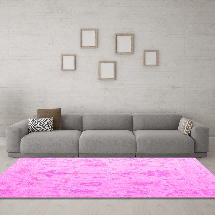 Machine Washable Oriental Pink Traditional Rug in a Living Room, wshabs4605pnk