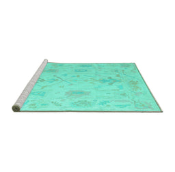 Sideview of Machine Washable Oriental Turquoise Traditional Area Rugs, wshabs4605turq