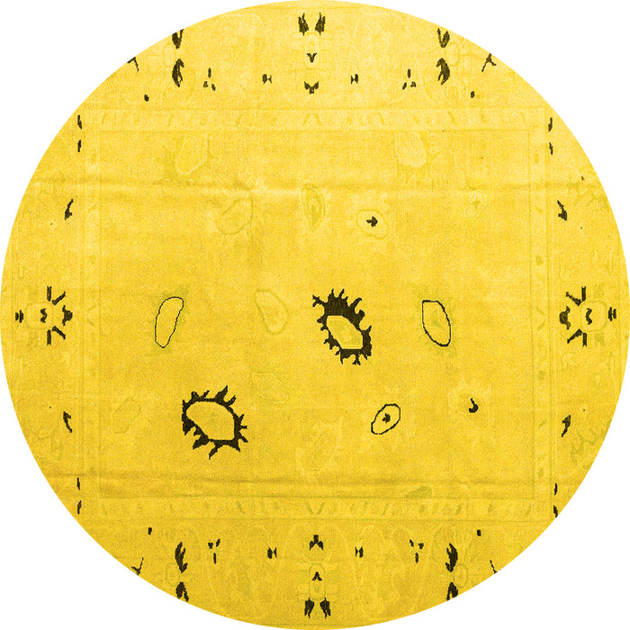 Round Machine Washable Solid Yellow Modern Rug, wshabs4606yw