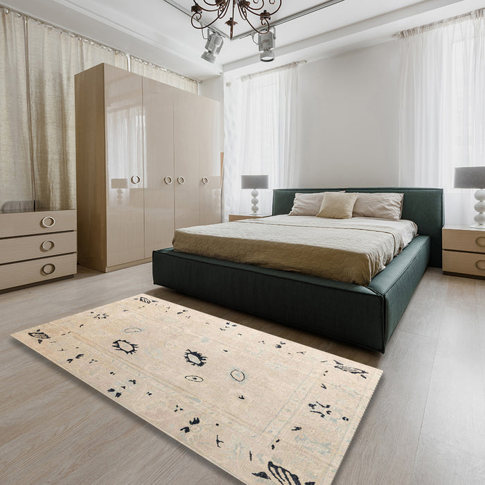 Machine Washable Abstract Tan Brown Rug in a Bedroom, wshabs4606