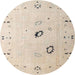 Round Abstract Tan Brown Solid Rug, abs4606