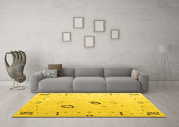 Machine Washable Solid Yellow Modern Rug in a Living Room, wshabs4606yw