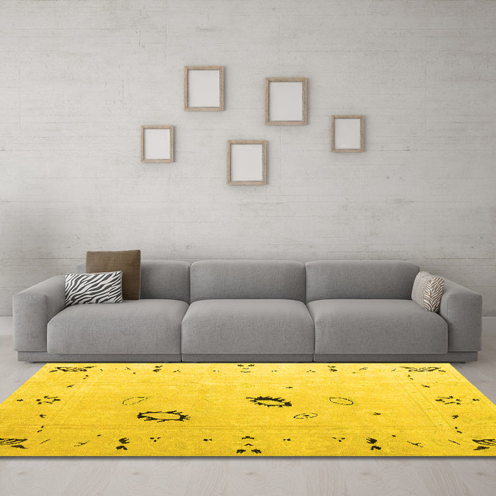 Machine Washable Solid Yellow Modern Rug in a Living Room, wshabs4606yw