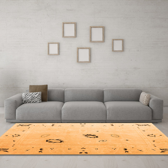 Machine Washable Solid Orange Modern Area Rugs in a Living Room, wshabs4606org