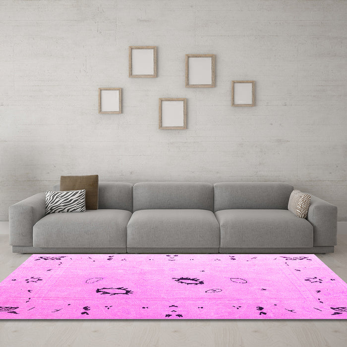 Machine Washable Solid Pink Modern Rug in a Living Room, wshabs4606pnk