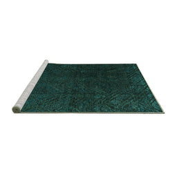 Sideview of Machine Washable Abstract Turquoise Modern Area Rugs, wshabs4607turq
