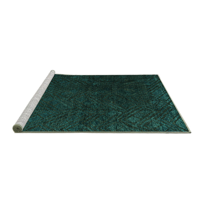 Sideview of Machine Washable Abstract Turquoise Modern Area Rugs, wshabs4607turq