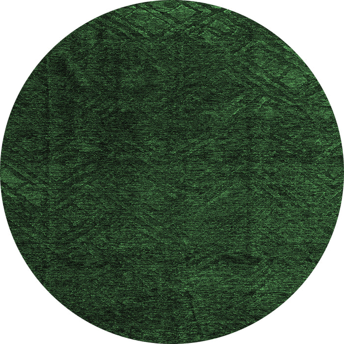 Round Machine Washable Abstract Emerald Green Modern Area Rugs, wshabs4607emgrn