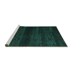 Sideview of Machine Washable Abstract Turquoise Modern Area Rugs, wshabs4608turq
