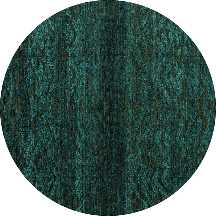 Round Machine Washable Abstract Turquoise Modern Area Rugs, wshabs4608turq