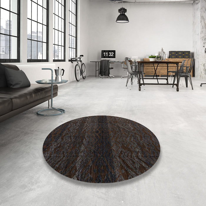 Round Abstract Black Modern Rug in a Office, abs4608