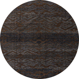Round Machine Washable Abstract Black Rug, wshabs4608