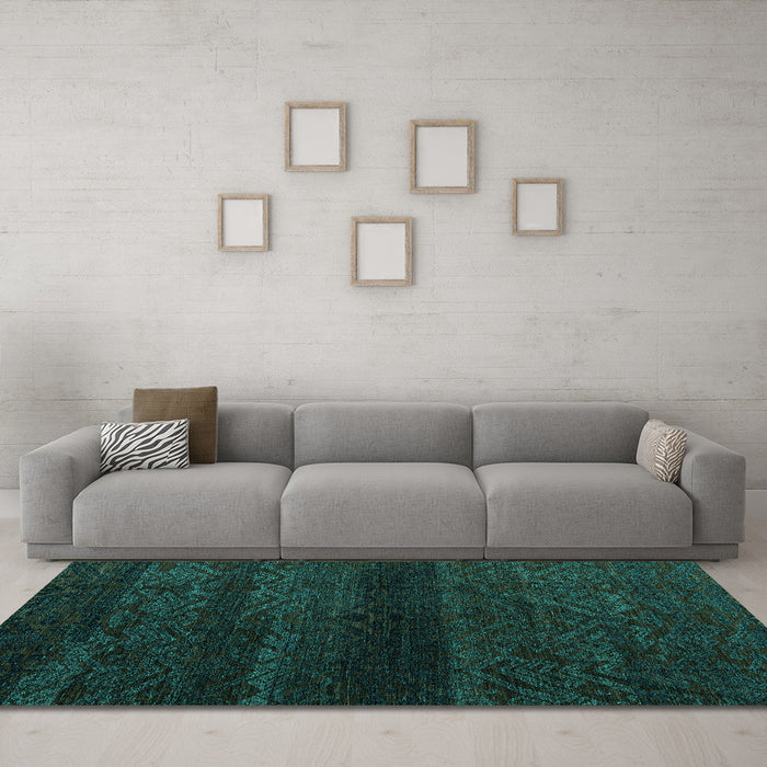 Machine Washable Abstract Turquoise Modern Area Rugs in a Living Room,, wshabs4608turq