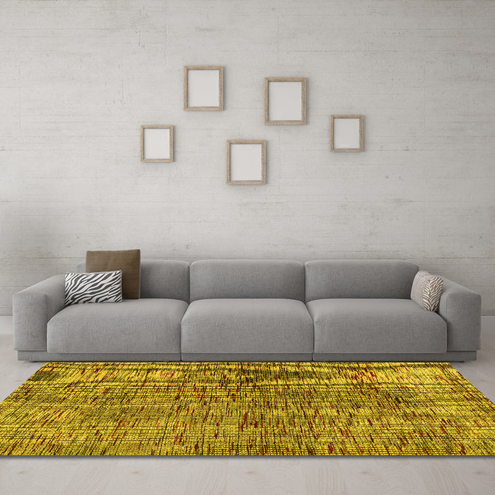 Machine Washable Abstract Yellow Modern Rug in a Living Room, wshabs4609yw