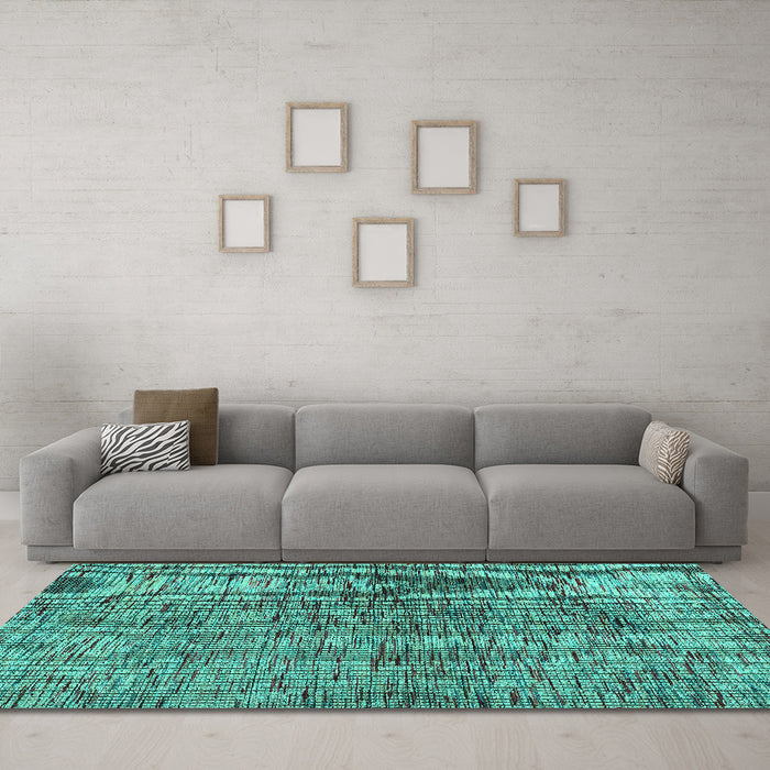 Machine Washable Abstract Turquoise Modern Area Rugs in a Living Room,, wshabs4609turq