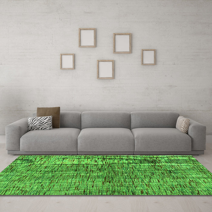 Machine Washable Abstract Green Modern Area Rugs in a Living Room,, wshabs4609grn
