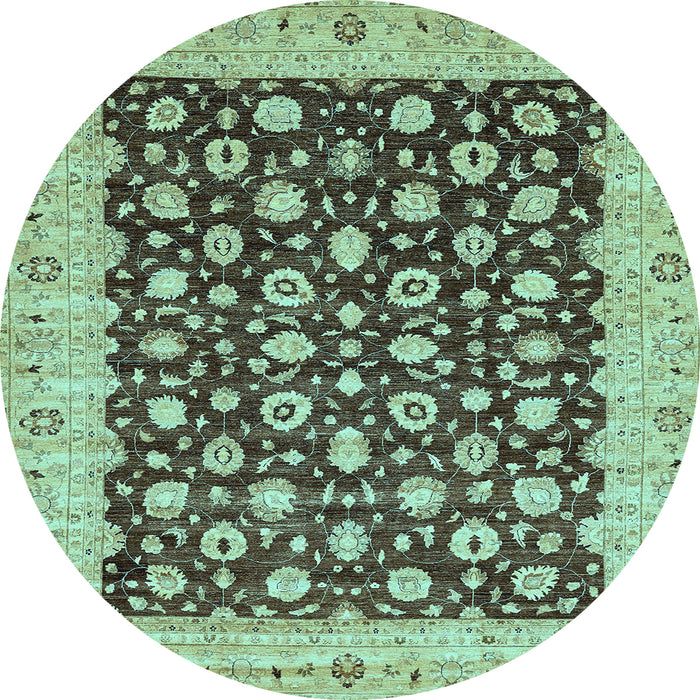 Round Oriental Light Blue Traditional Rug, abs460lblu