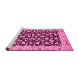 Sideview of Machine Washable Oriental Pink Traditional Rug, wshabs460pnk