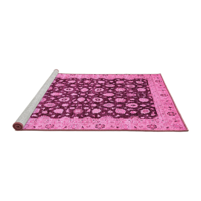 Sideview of Machine Washable Oriental Pink Traditional Rug, wshabs460pnk