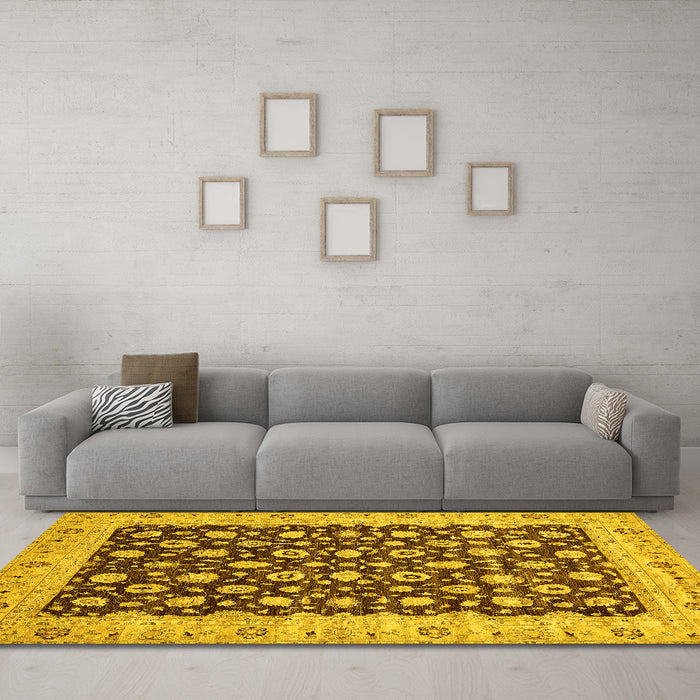 Machine Washable Oriental Yellow Traditional Rug in a Living Room, wshabs460yw