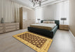 Abstract Saddle Brown Oriental Rug in a Bedroom, abs460