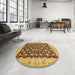 Round Machine Washable Abstract Saddle Brown Rug in a Office, wshabs460