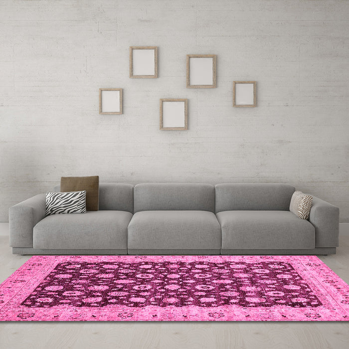 Machine Washable Oriental Pink Traditional Rug in a Living Room, wshabs460pnk