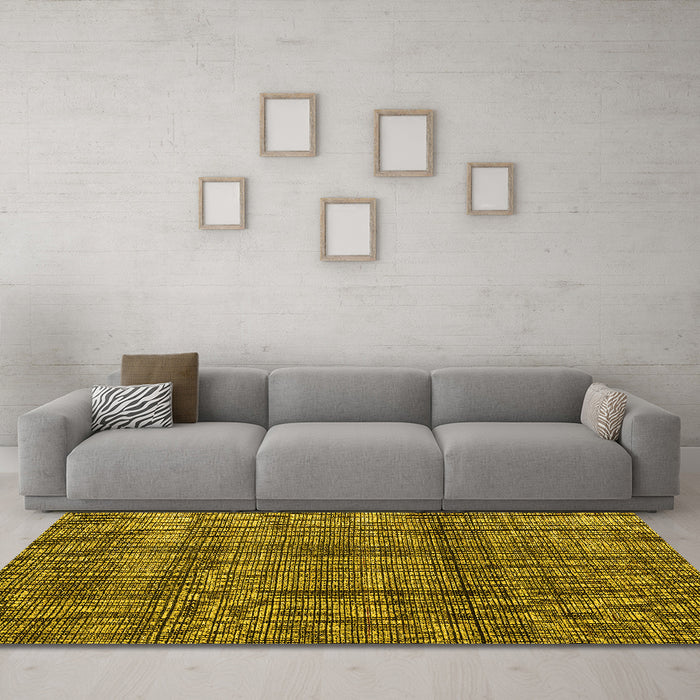 Machine Washable Abstract Yellow Modern Rug in a Living Room, wshabs4610yw