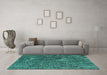 Machine Washable Abstract Turquoise Modern Area Rugs in a Living Room,, wshabs4611turq