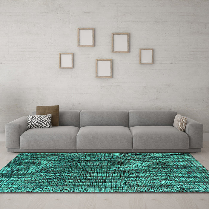 Machine Washable Abstract Turquoise Modern Area Rugs in a Living Room,, wshabs4611turq