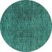 Round Machine Washable Abstract Turquoise Modern Area Rugs, wshabs4611turq