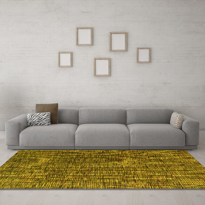 Machine Washable Abstract Yellow Modern Rug in a Living Room, wshabs4611yw