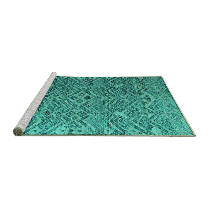 Sideview of Machine Washable Abstract Turquoise Modern Area Rugs, wshabs4612turq