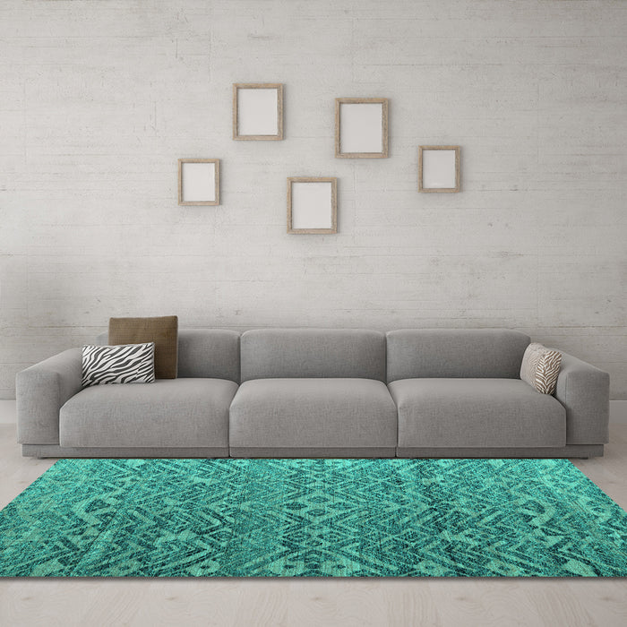 Machine Washable Abstract Turquoise Modern Area Rugs in a Living Room,, wshabs4612turq
