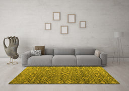 Machine Washable Abstract Yellow Modern Rug in a Living Room, wshabs4612yw