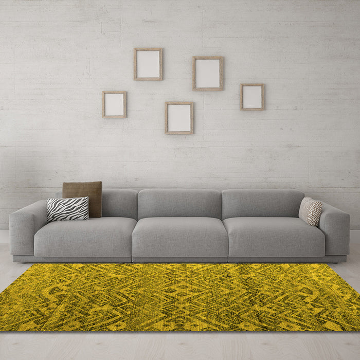 Machine Washable Abstract Yellow Modern Rug in a Living Room, wshabs4612yw