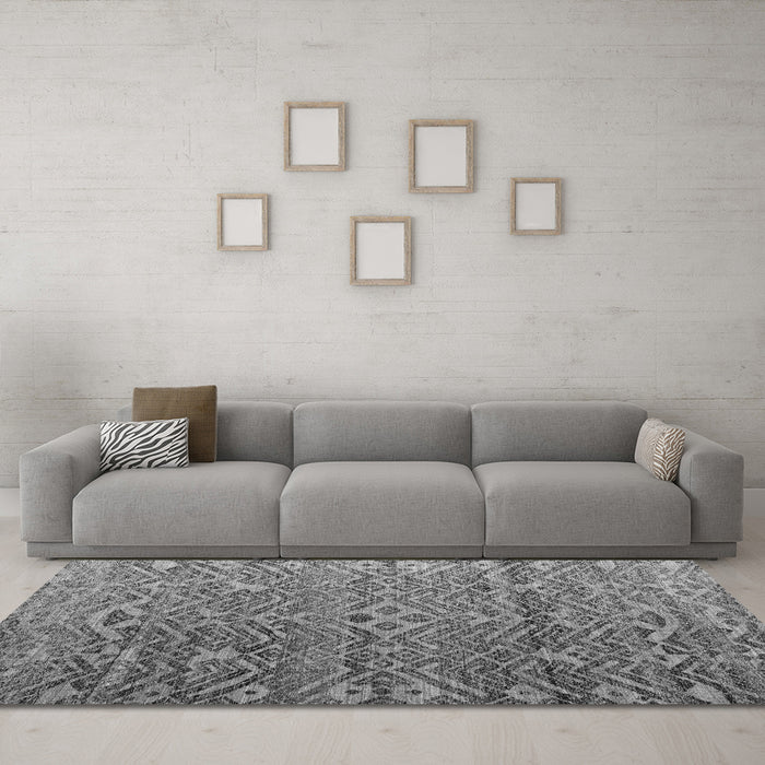 Machine Washable Abstract Gray Modern Rug in a Living Room,, wshabs4612gry