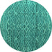 Round Machine Washable Abstract Turquoise Modern Area Rugs, wshabs4612turq