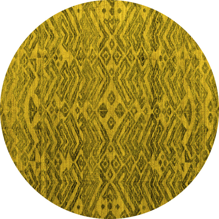 Round Abstract Yellow Modern Rug, abs4612yw