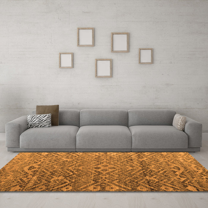 Machine Washable Abstract Orange Modern Area Rugs in a Living Room, wshabs4612org