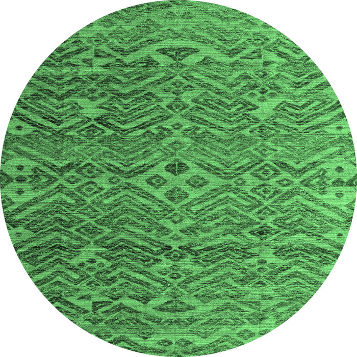 Round Machine Washable Abstract Emerald Green Modern Area Rugs, wshabs4612emgrn