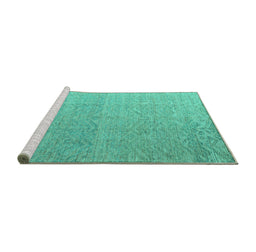 Sideview of Machine Washable Abstract Turquoise Modern Area Rugs, wshabs4613turq